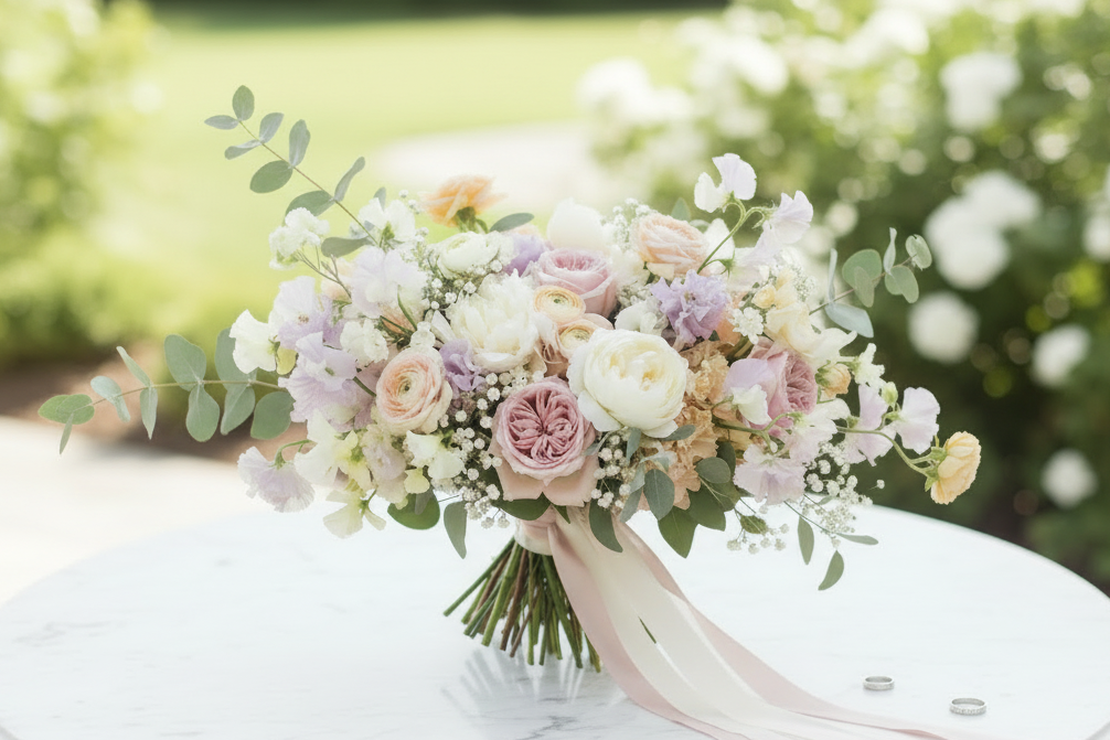 garden style pastel bridal bouquet