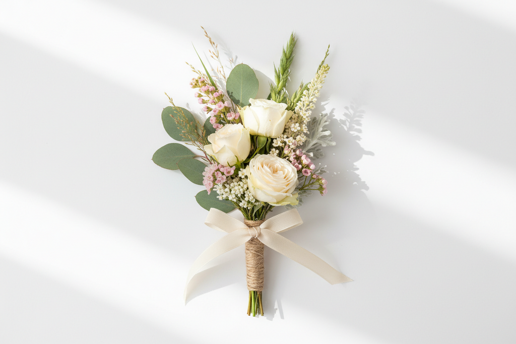 Floral boutonniere with white flowers 