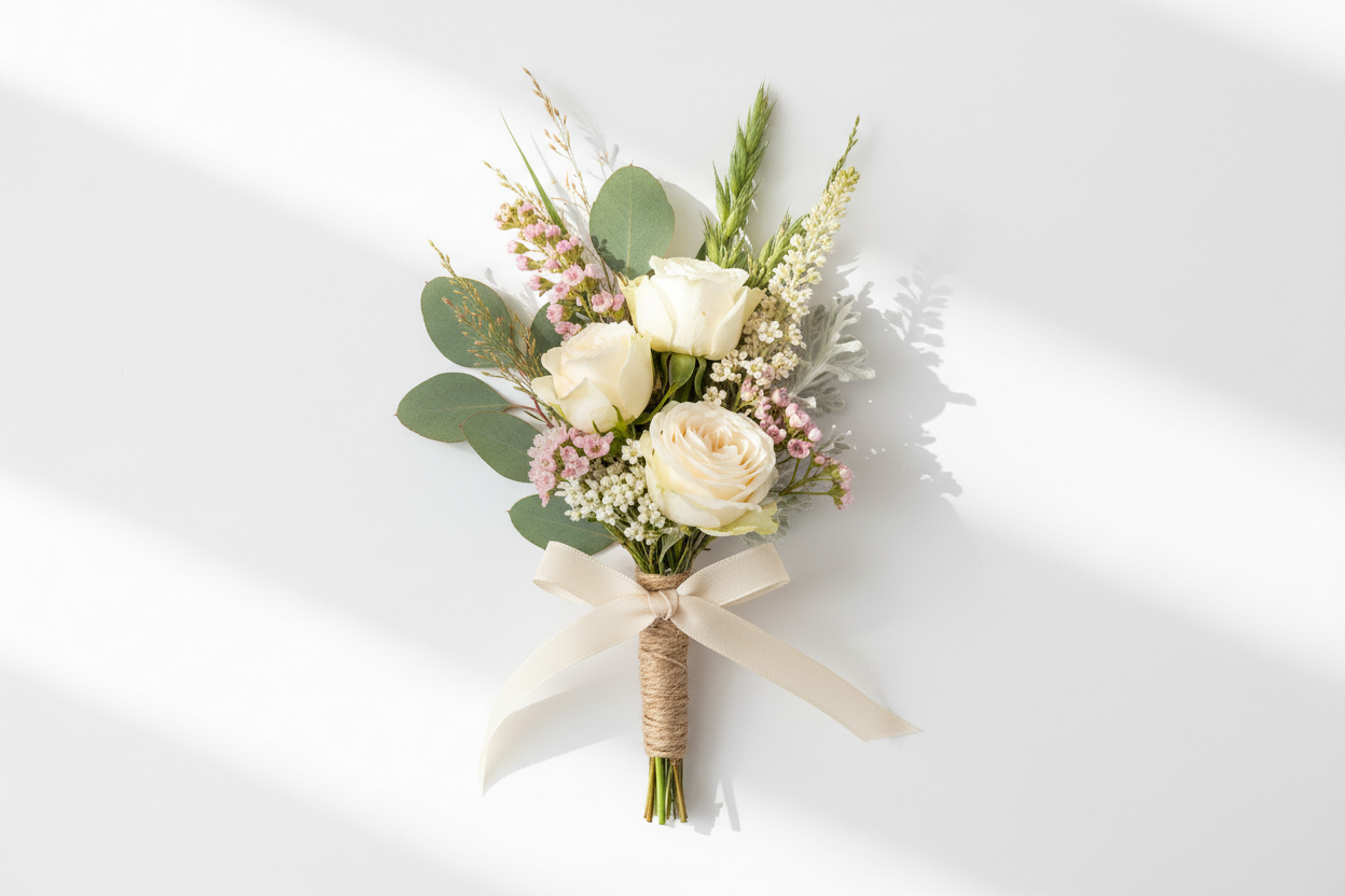 Floral boutonniere with white flowers 