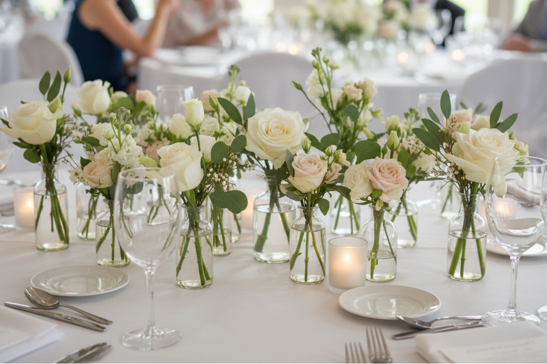 Table setting with floral arrangements 